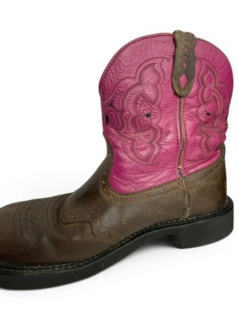 Justin Gypsy Round Toe Brown Leather Pink Western Cowgirl Boots Women's 11 B